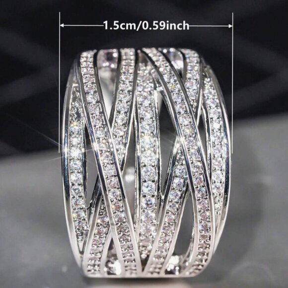 18k White Gold Diamond Ring Wide Ring Band - Picture 8 of 9